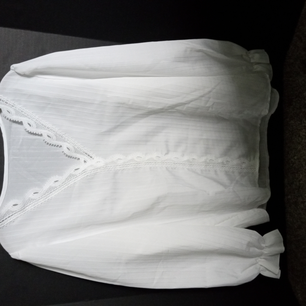 New Elegant White Blouse with Lace Trim